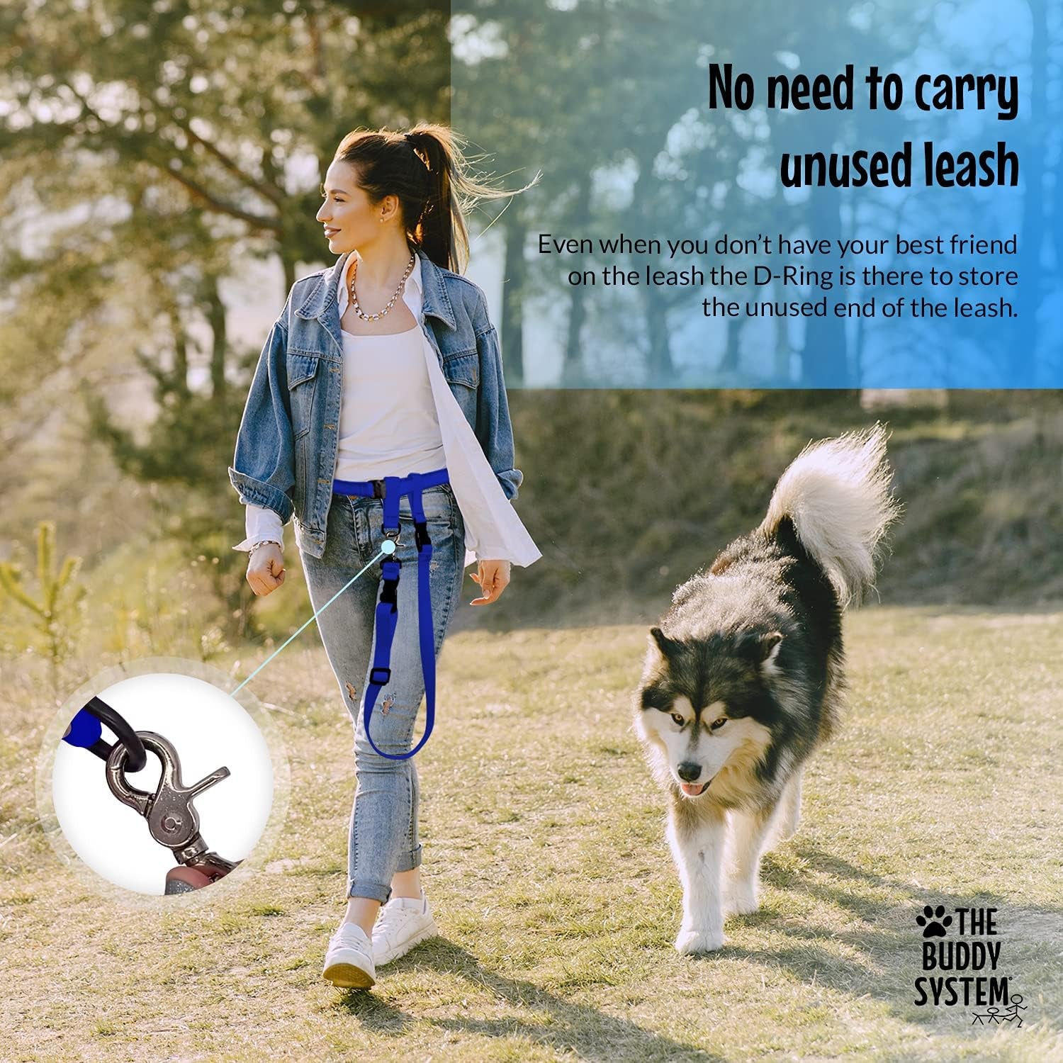 Hands Free Dog Leash, Adjustable Leash for Running, Jogging, Training and Service Dogs, Great for Small, Medium and Large Dogs, Made in USA (Royal Blue, Large Belt (27"- 50" Waist))