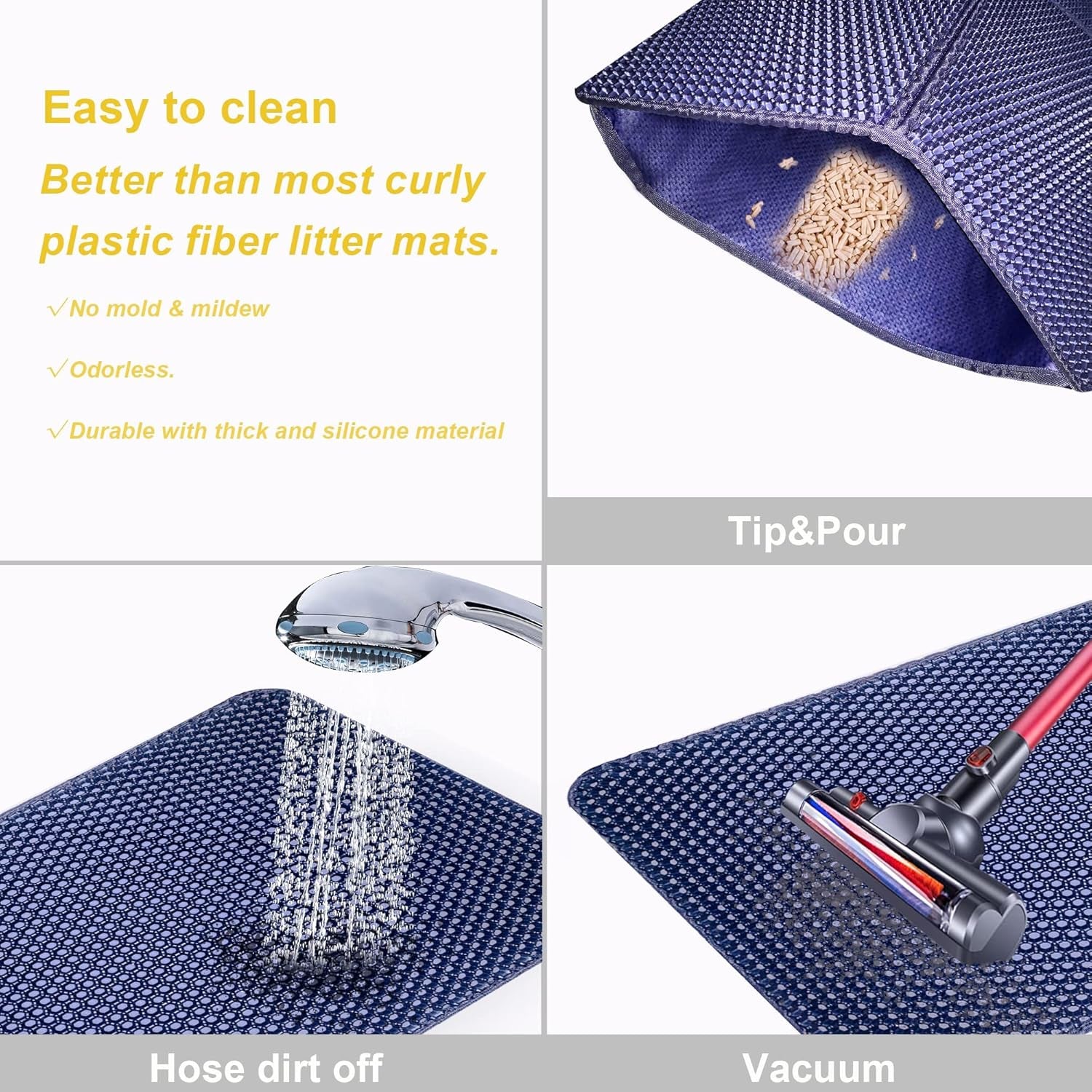 SIDUSAN Cat Litter Trapping Mat 30”X 22”Cat Litter Mat Kitty Litter Box Mat, Honeycomb Double Layer Foldable Litter Mat, Pretty Waterproof Urine Proof Mat, Scatter Control 2-Layer Easy Clean 1 Pack