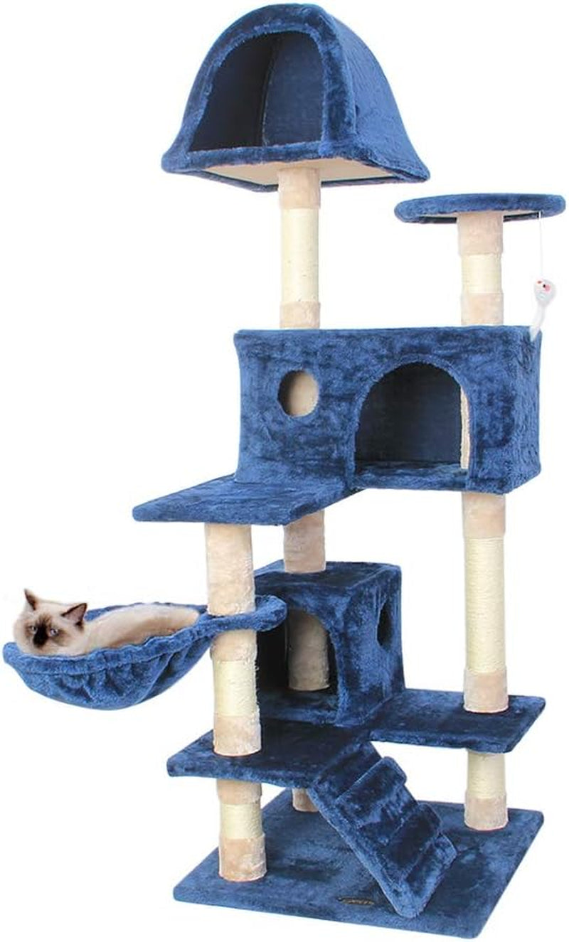 Cat Tree Flannelette Cat Climber Pet Condo Furniture Multi-Level Activity Tree with Sisal Scratching Posts Suitable for Cats and Kittens 51 Inches High Blue