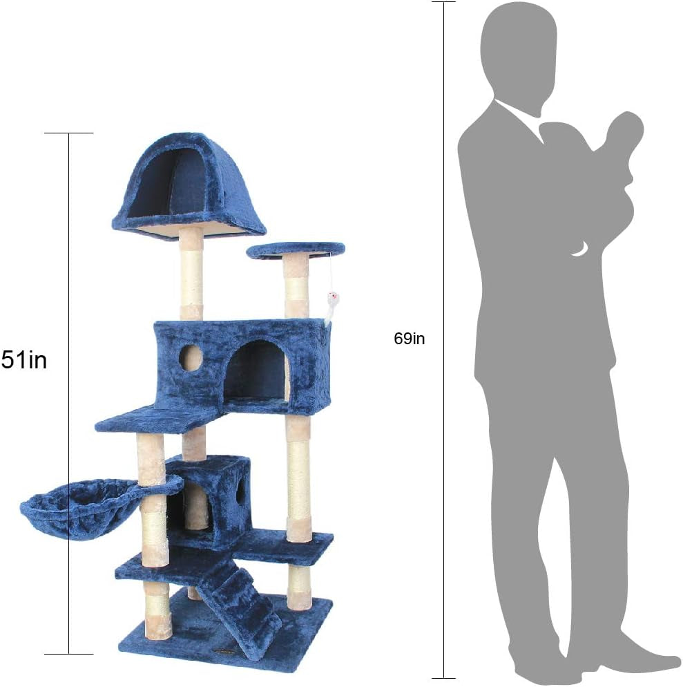 Cat Tree Flannelette Cat Climber Pet Condo Furniture Multi-Level Activity Tree with Sisal Scratching Posts Suitable for Cats and Kittens 51 Inches High Blue